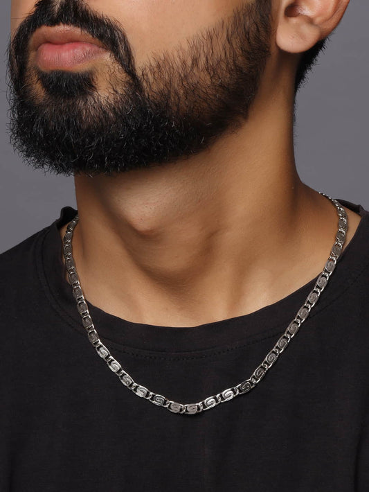 Silver Toned Unique Design Chain For Men