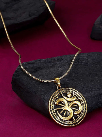 Antique Gold Plated OM Pendant with Chain-Viraasi