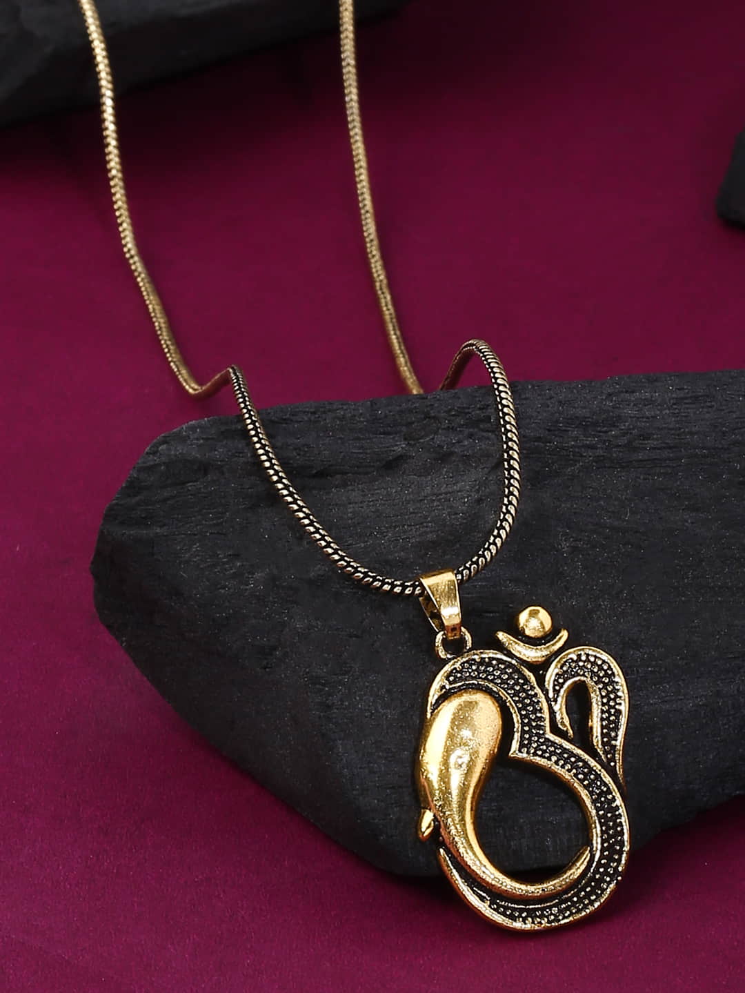 Antique Gold Plated Lord Shiva & Ganesha Chain Pendant-Viraasi