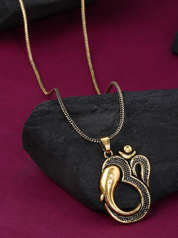 Antique Gold Plated Lord Shiva & Ganesha Chain Pendant-Viraasi