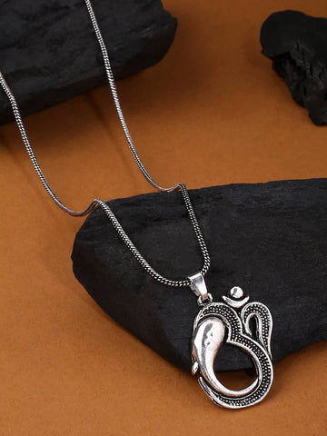 Oxidised Silver Plated Om & Ganesh Chain Pendant