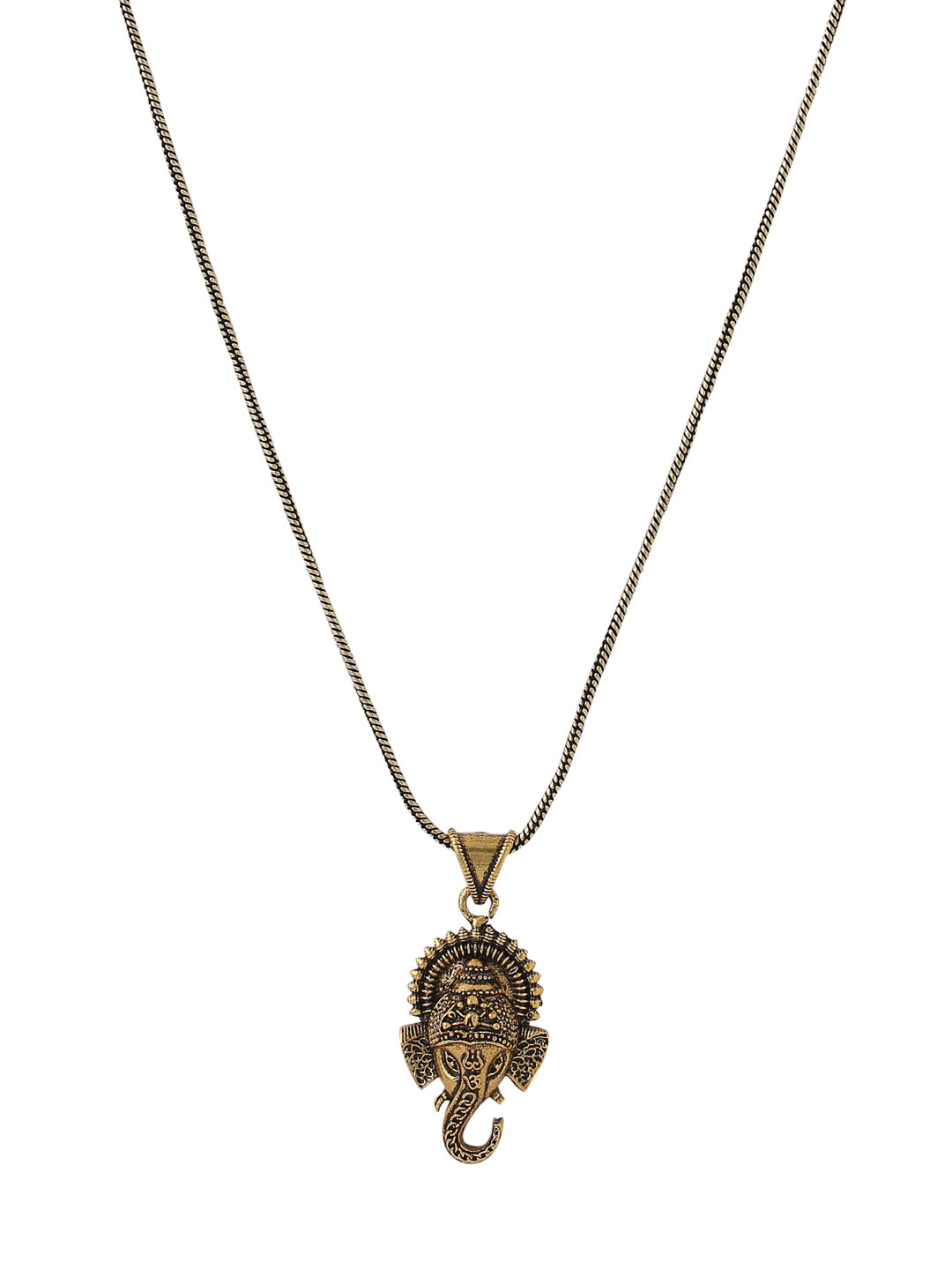 Antique Gold Plated Lord Ganesh Pendant with Chain