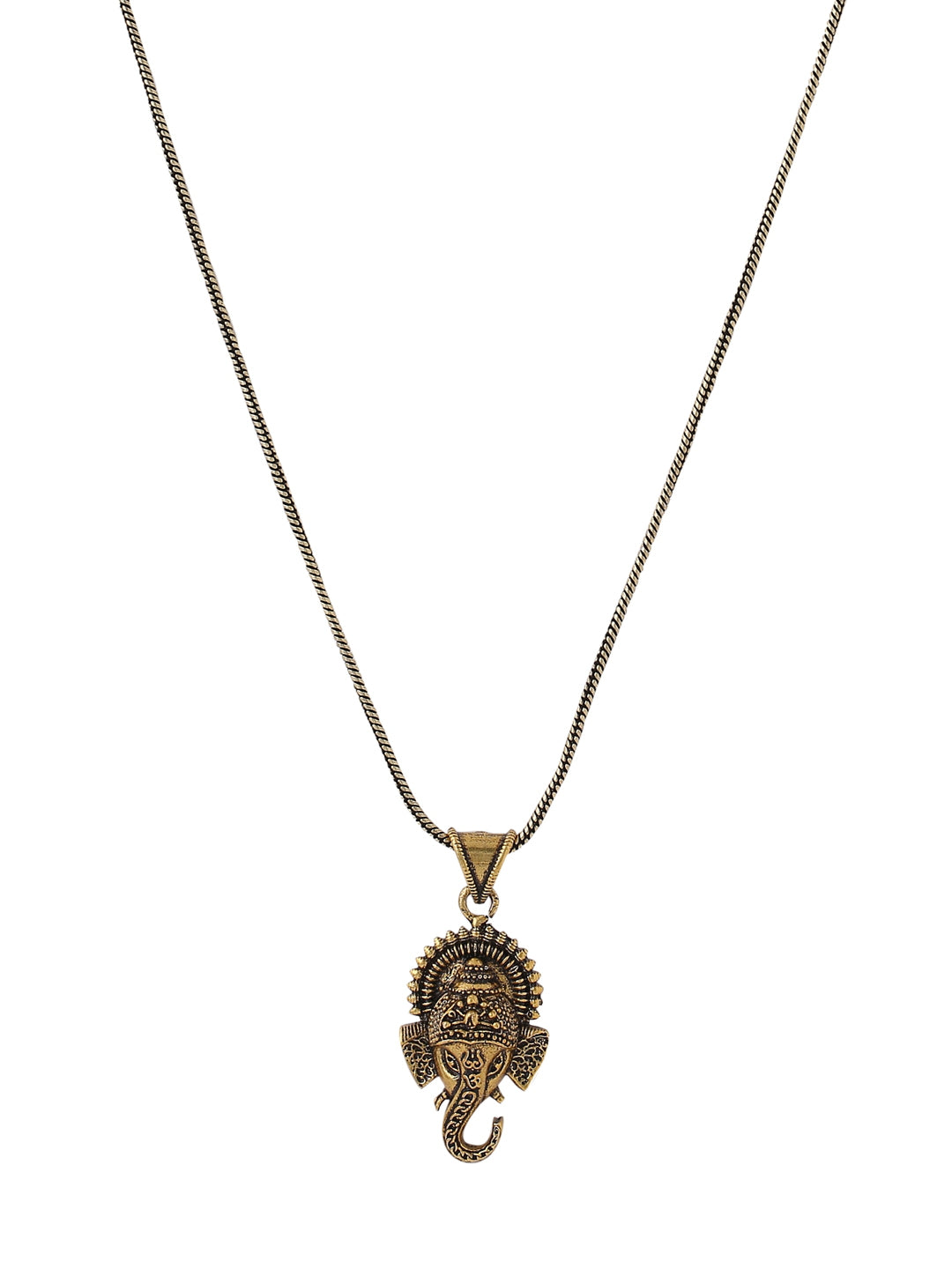 Antique Gold Plated Lord Ganesh Pendant with Chain-Viraasi