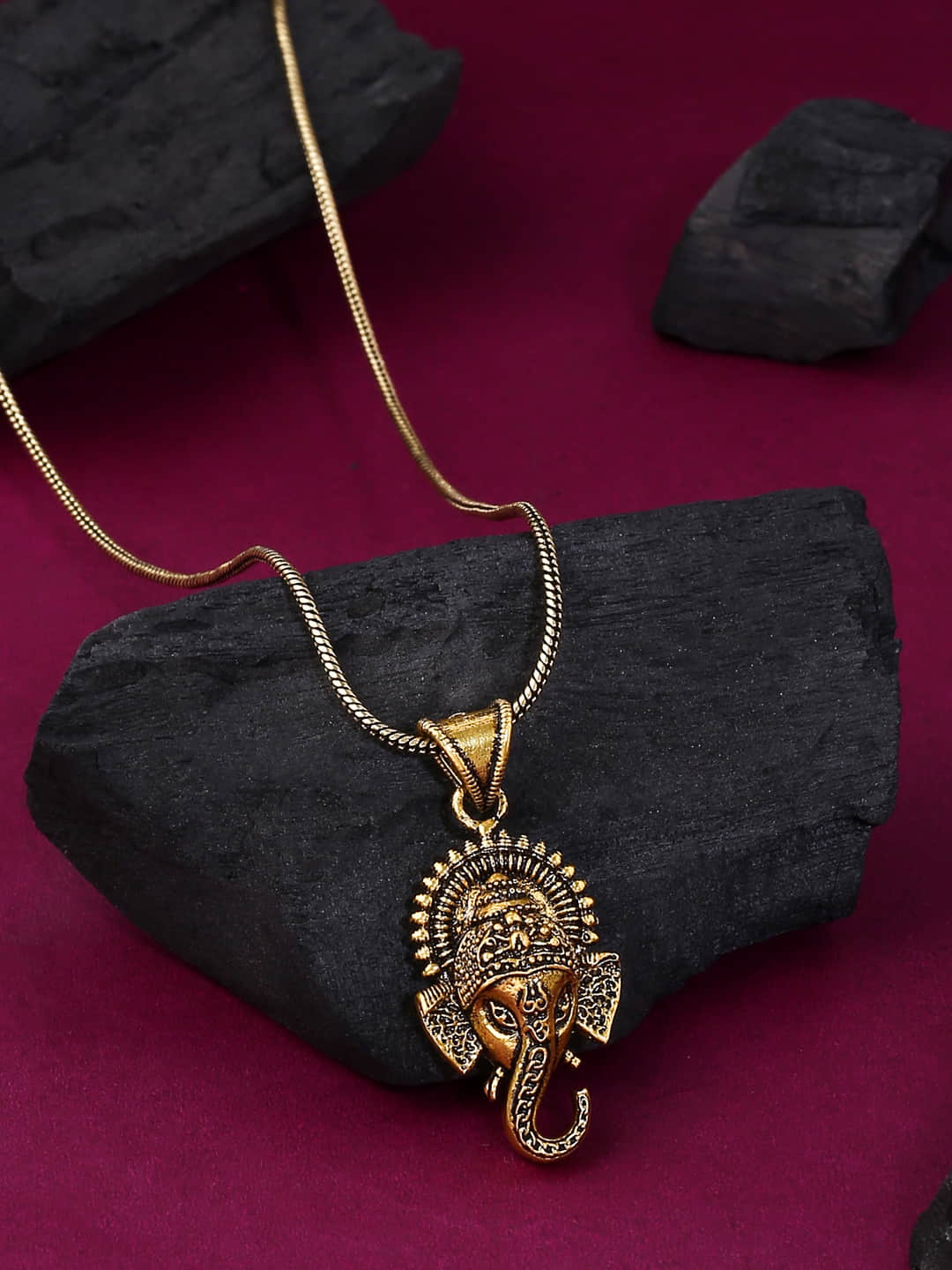 Antique Gold Plated Lord Ganesh Pendant with Chain-Viraasi