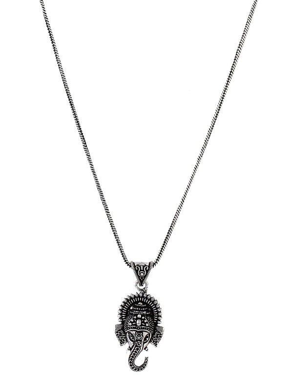 Oxidised Siver Plated Lord Ganesh Pendant with Chain