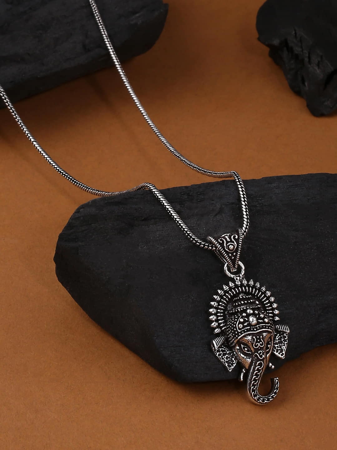 Oxidised Siver Plated Lord Ganesh Pendant with Chain-Viraasi