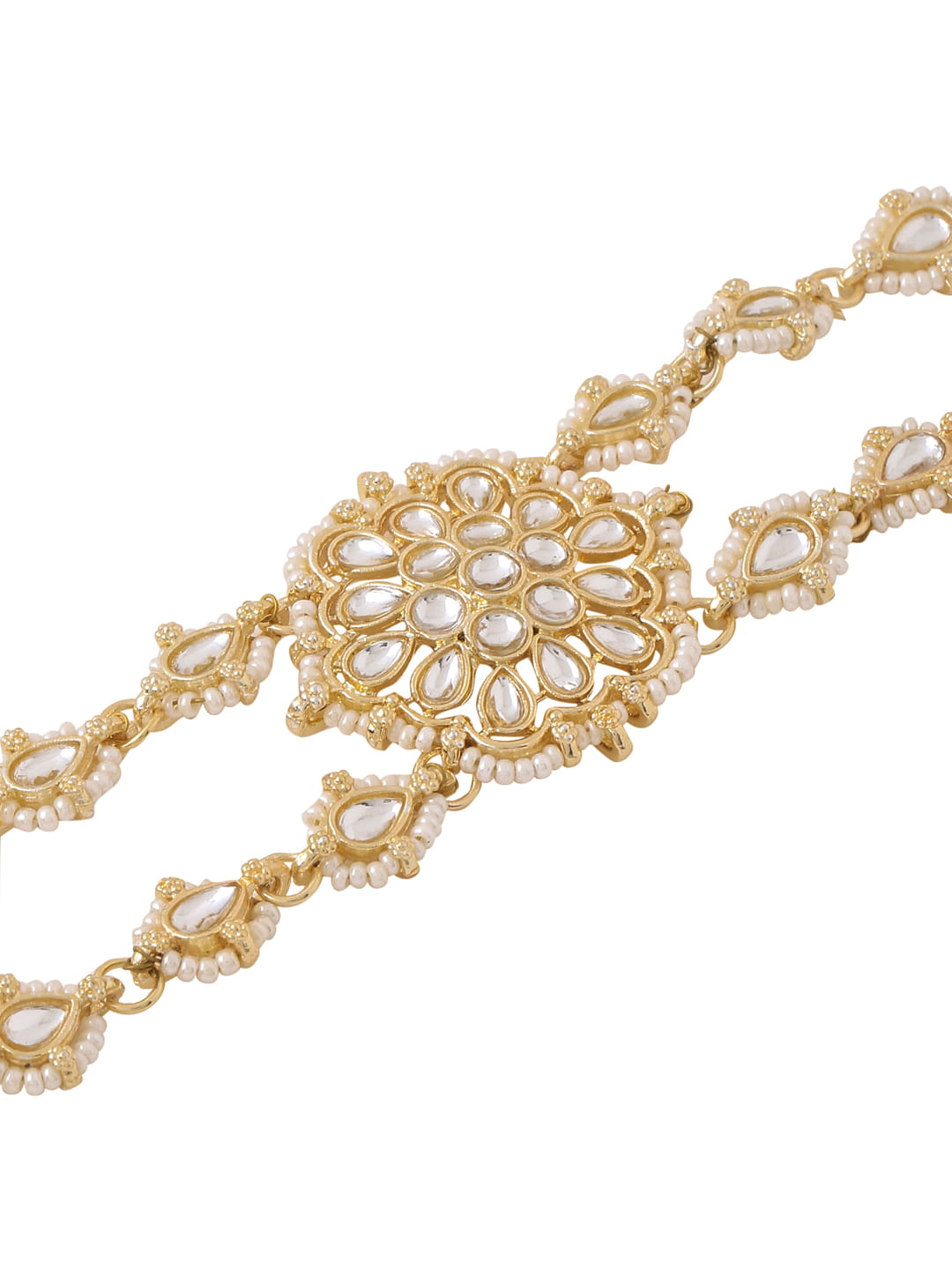 Gold Plated and White Beaded Kundan Sheeshphool-Viraasi