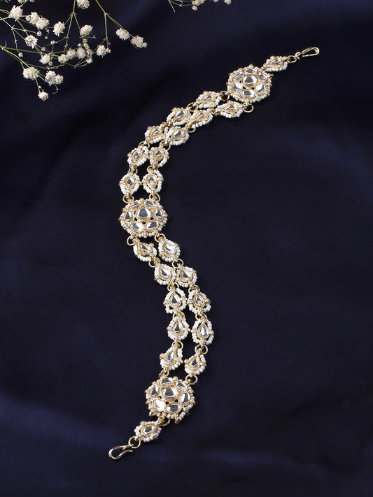 Gold Plated Kundan Studded & Beaded Sheeshphool