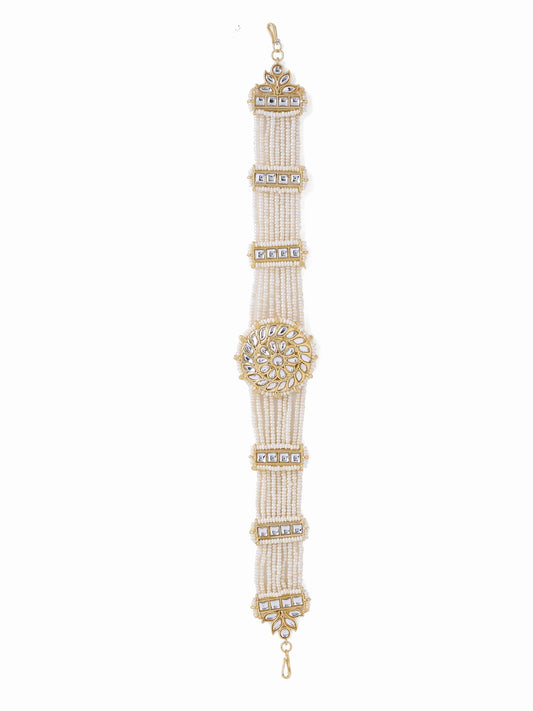 Gold Plated White Kundan Studded Handcrafted Matha Patti