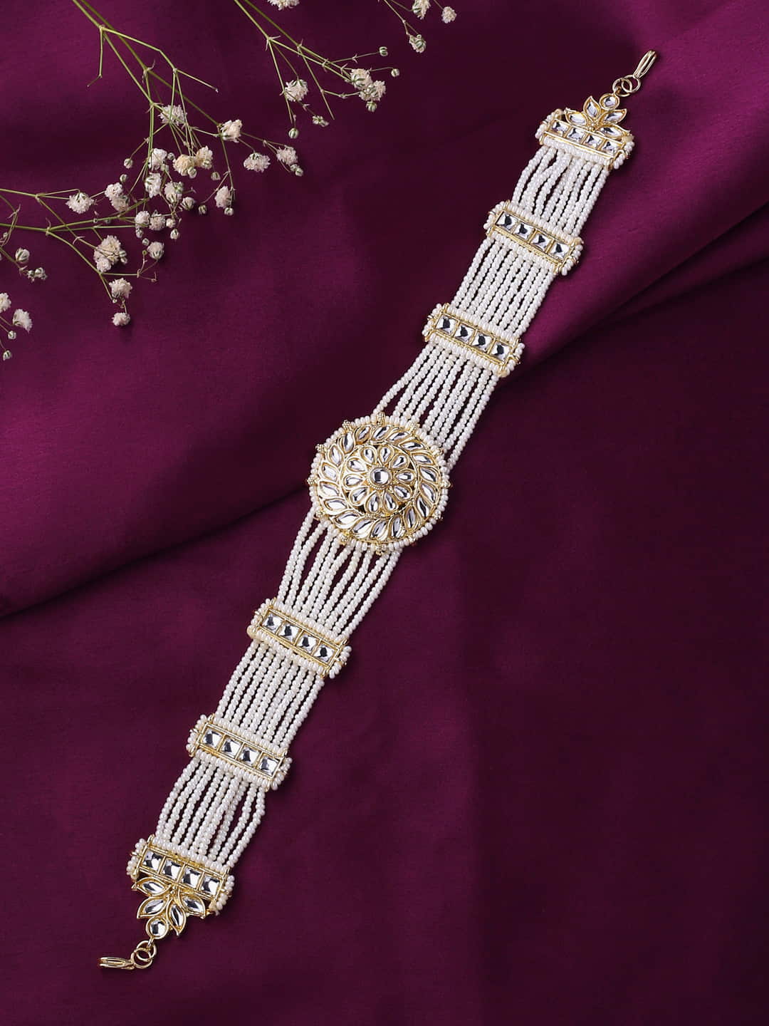 Gold Plated White Kundan Studded Handcrafted Matha Patti