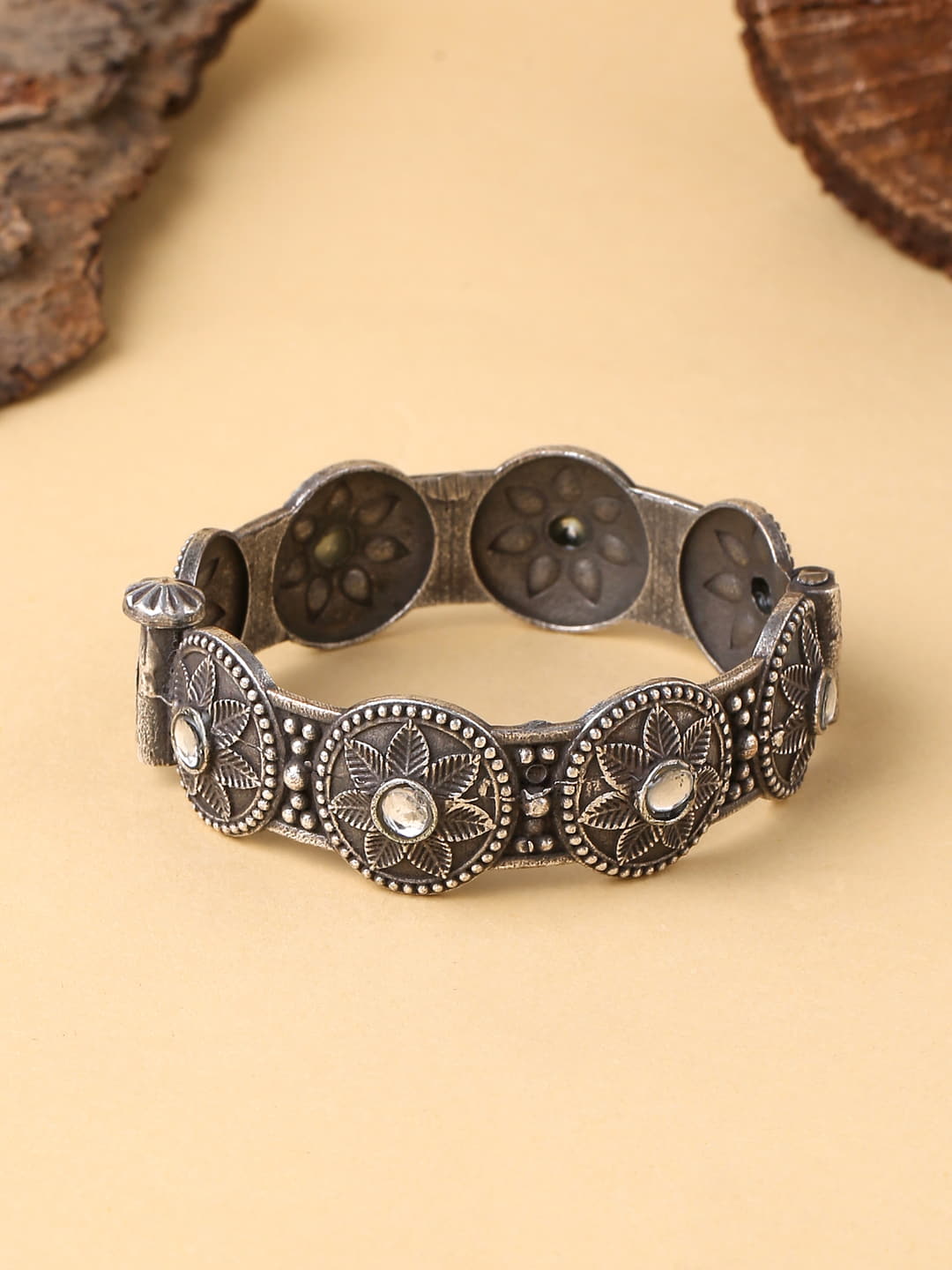 Antique Oxidised Floral Shape Bangle-Viraasi