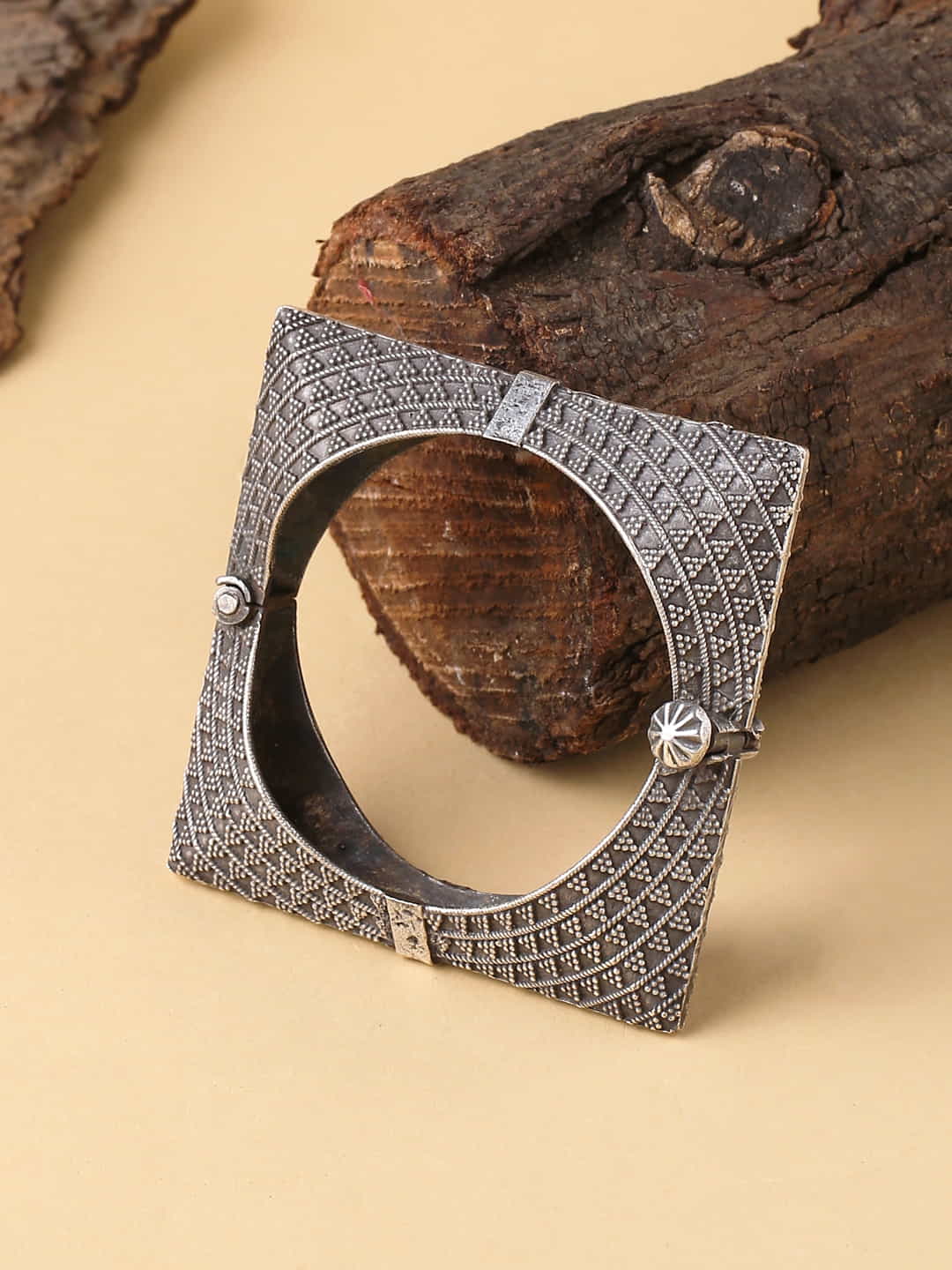 Antique Oxidised Plated Square Shape Bangle-Viraasi