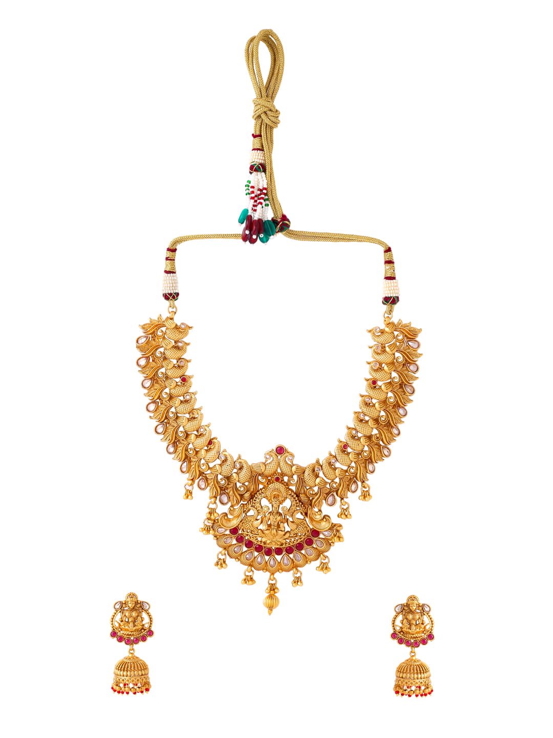 Gold Plated Goddess Laxmi Temple Necklace Set-Viraasi