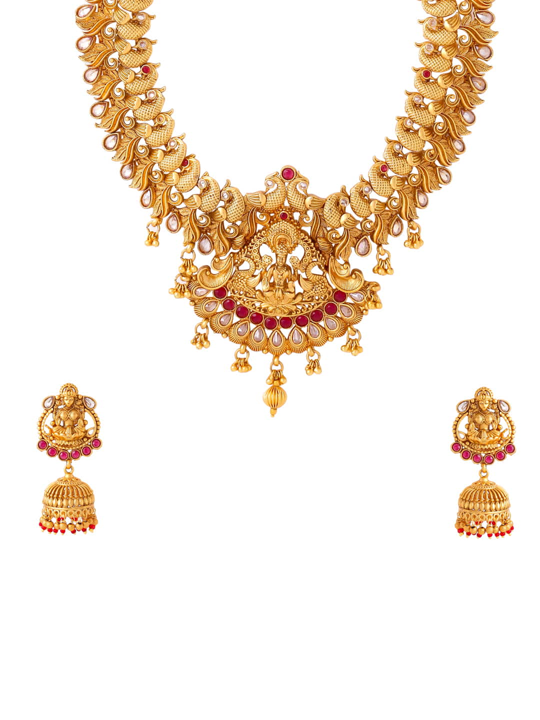 Gold Plated Goddess Laxmi Temple Necklace Set-Viraasi