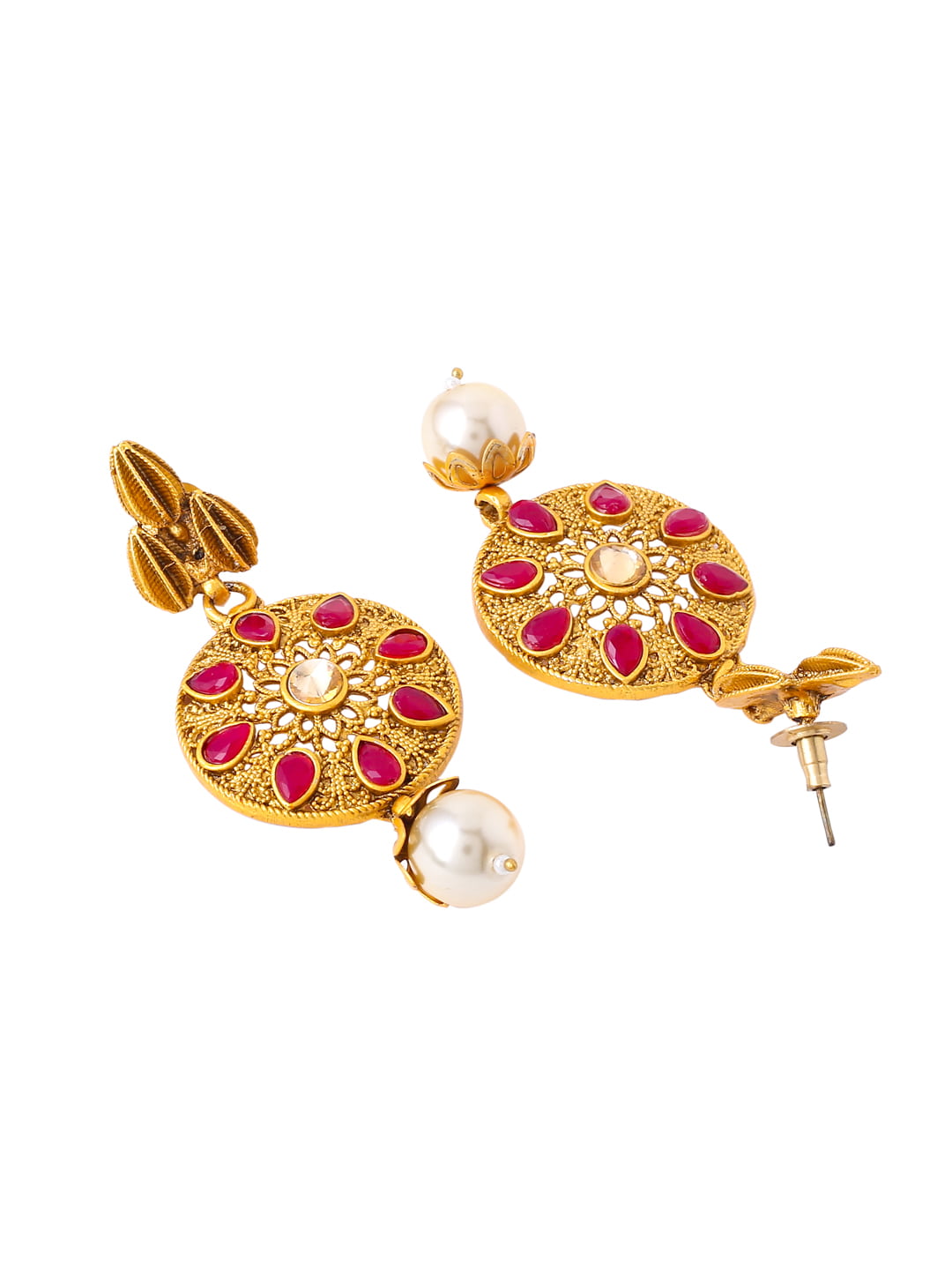 Gold Plated Long Necklace Set with Pearls-Viraasi