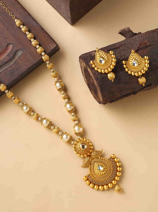 Gold Plated Pearl Necklace Set for Women and Girls