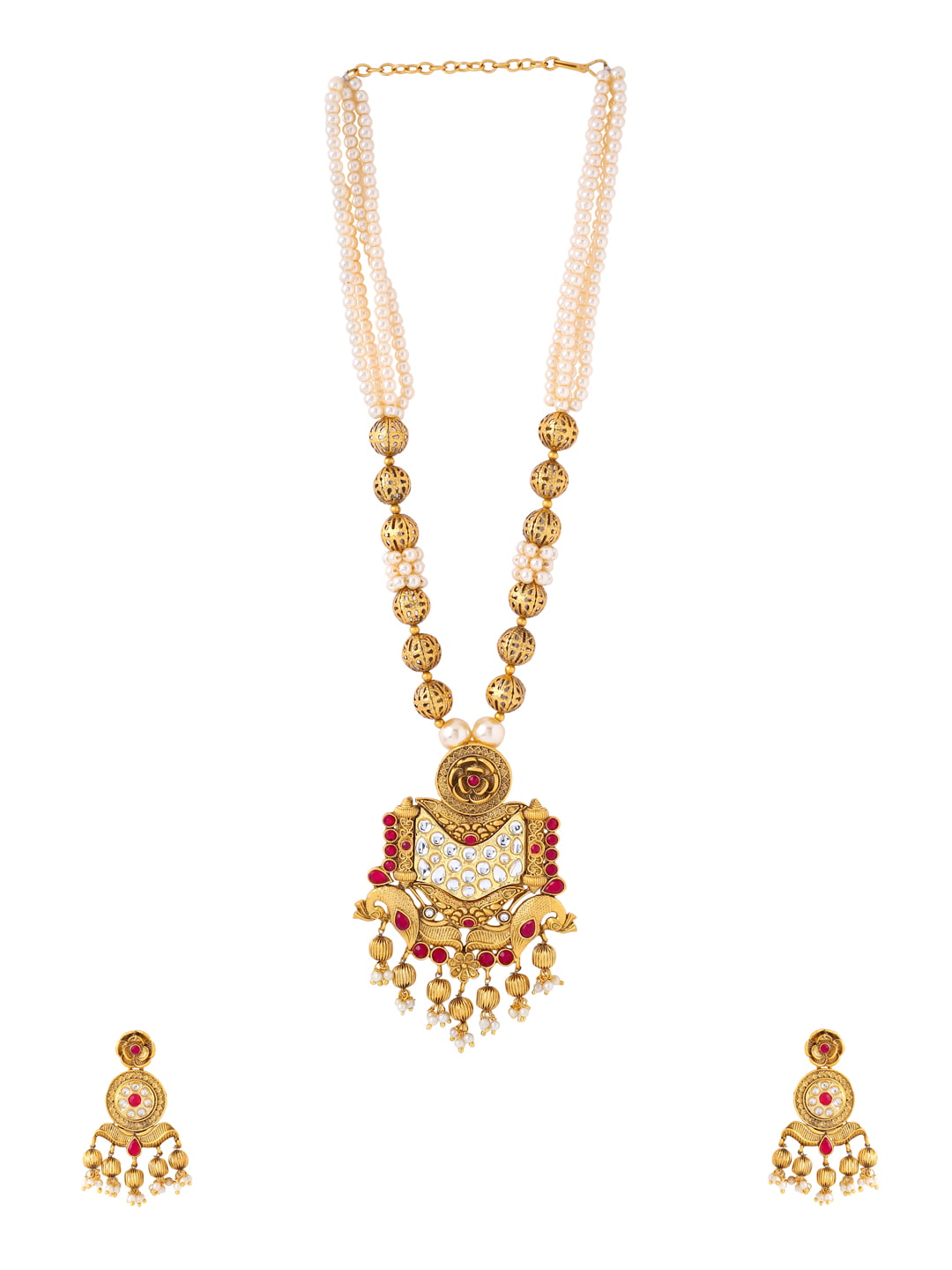 Gold Plated Peacock Shape Long Necklace Set-Viraasi