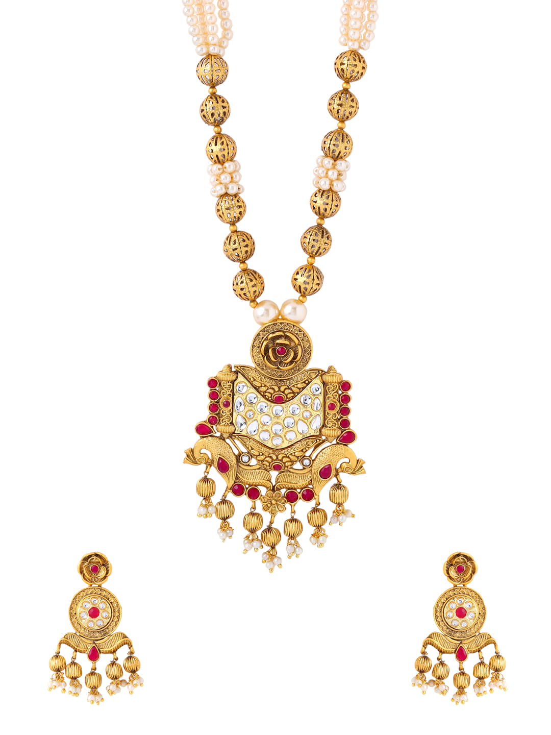 Gold Plated Peacock Shape Long Necklace Set-Viraasi