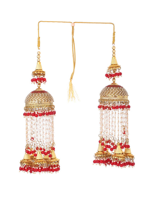 Gold-Plated White & Red Beads Bridal Kaleeras