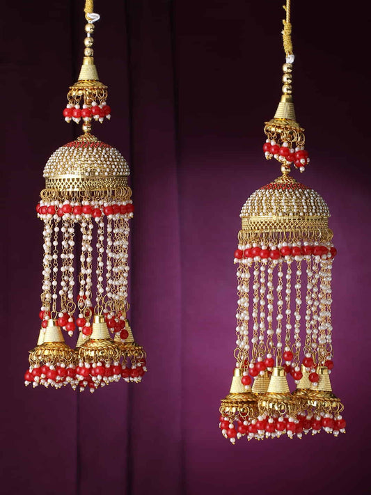 Gold-Plated White & Red Beads Bridal Kaleeras