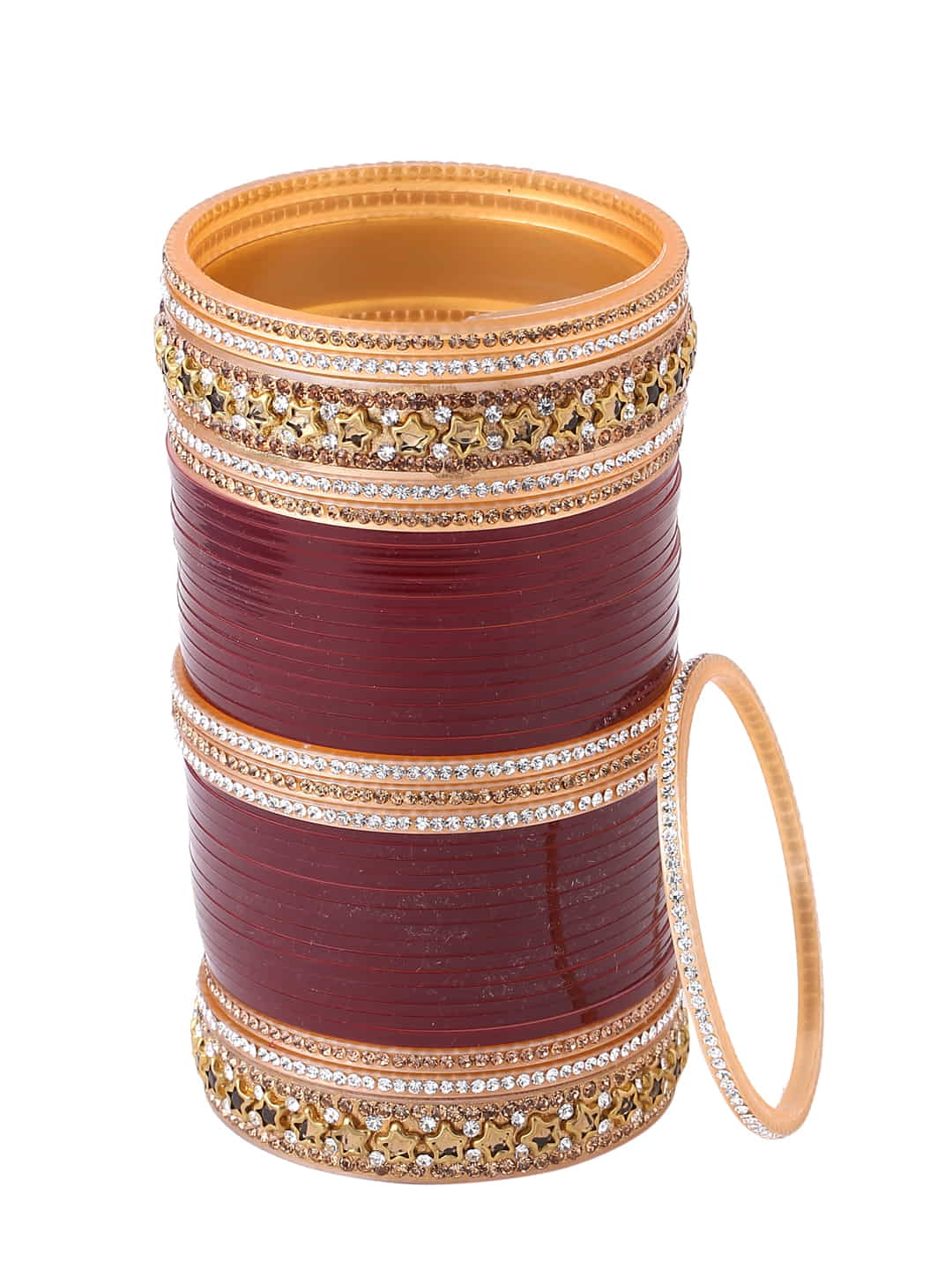 maroon-&-gold-Toned-&-plated-beaded-bridal-chura-viraasi