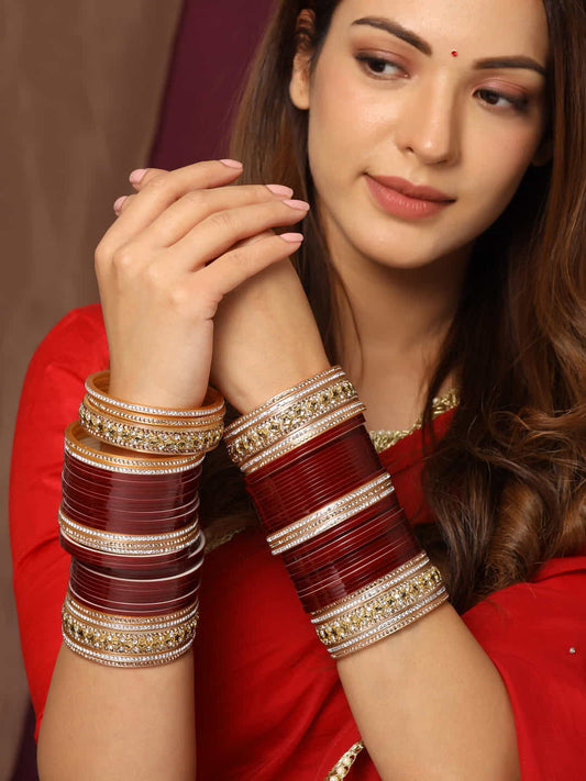 Maroon & Gold-Toned & Plated Beaded Bridal Chura