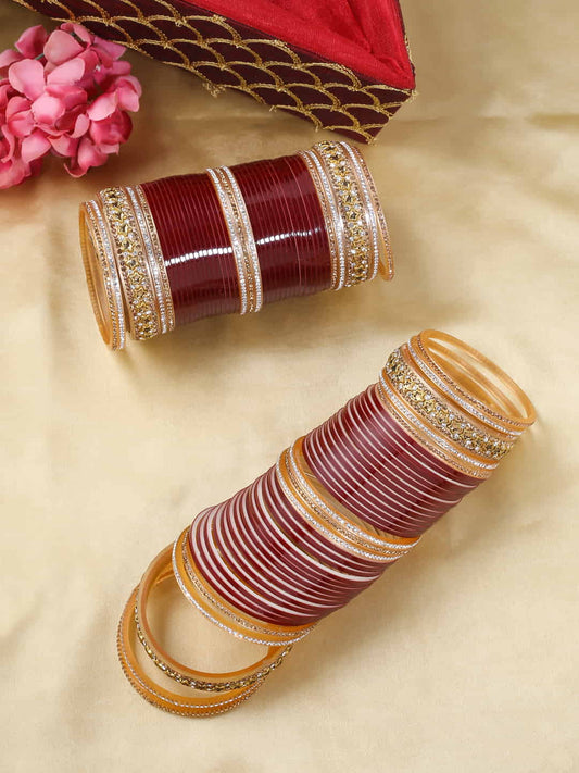 maroon-&-gold-toned-&-plated-beaded-bridal-chura-viraasi
