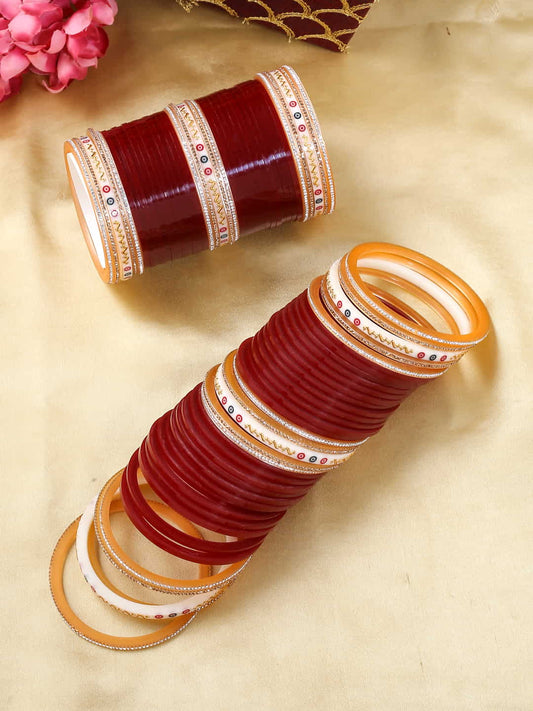Gold Plated Maroon Bridal Chura Set