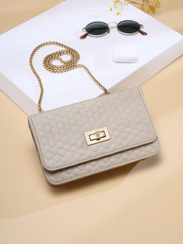 Beige Quilted Sling Bag for Women & Girls
