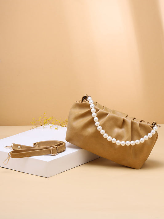 Beige Quilted Shoulder Bag for Women & Girls