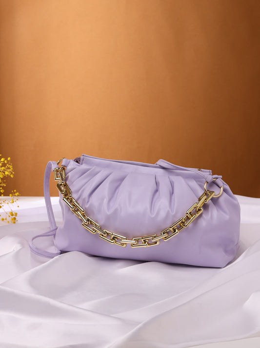 Lilac-Coloured Solid Shoulder Bag with Detachable Sling