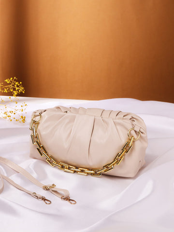 Light Brown Coloured Solid Shoulder Bag with Detachable Sling