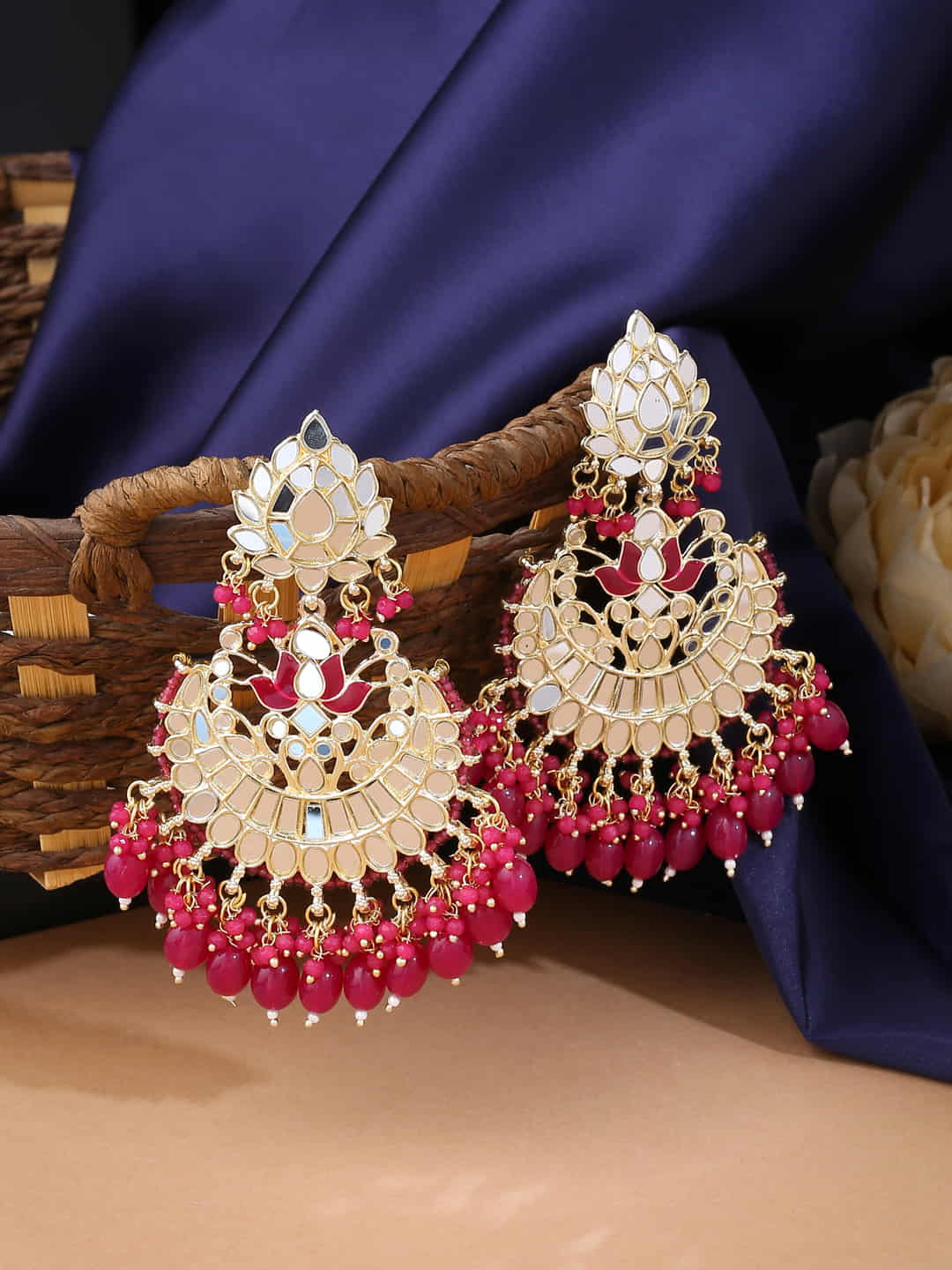 gold-plated-red-pearls-mirror-earrings-viraasi