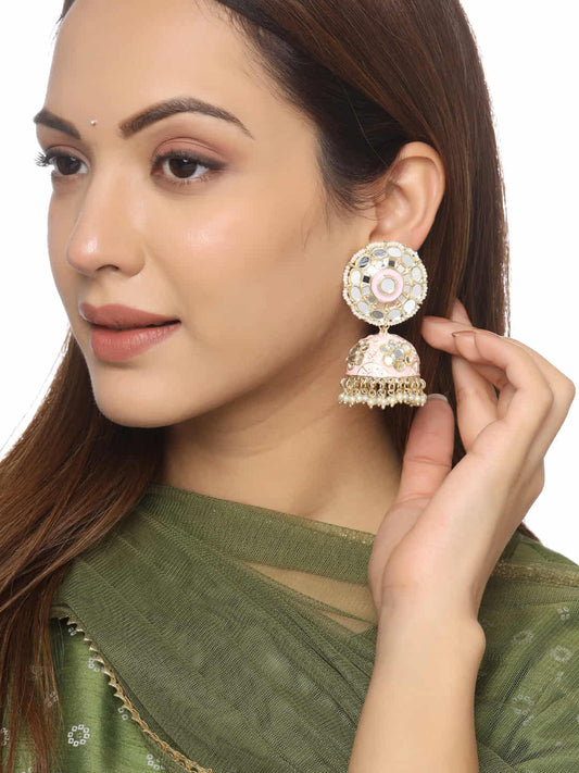 Light Pink Enameled Mirror Earrings