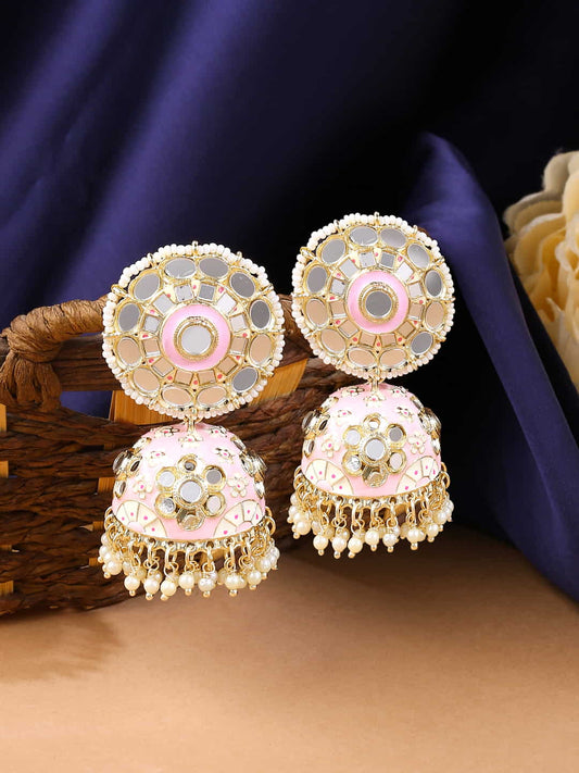 Light Pink Enameled Mirror Earrings