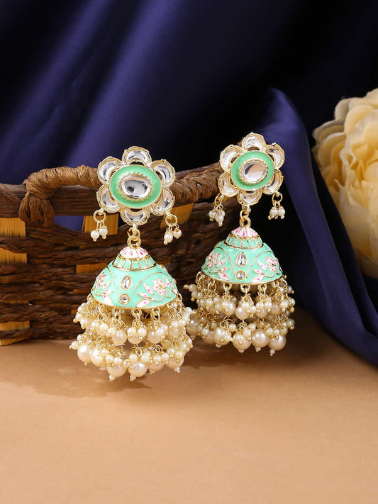 Pearl Studded Kundan Meenakari Earrings