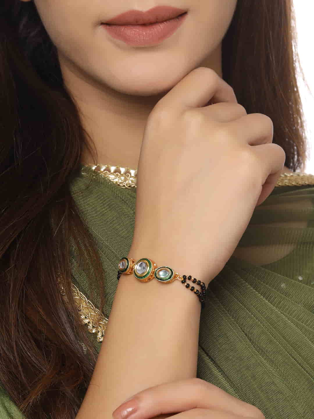 Gold Plated Kundan Mangalsutra Adjustable Bracelet for Women