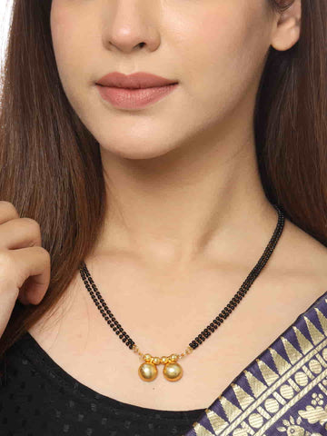 Gold Plated Black Beaded Stylish Mangalsutra for Women
