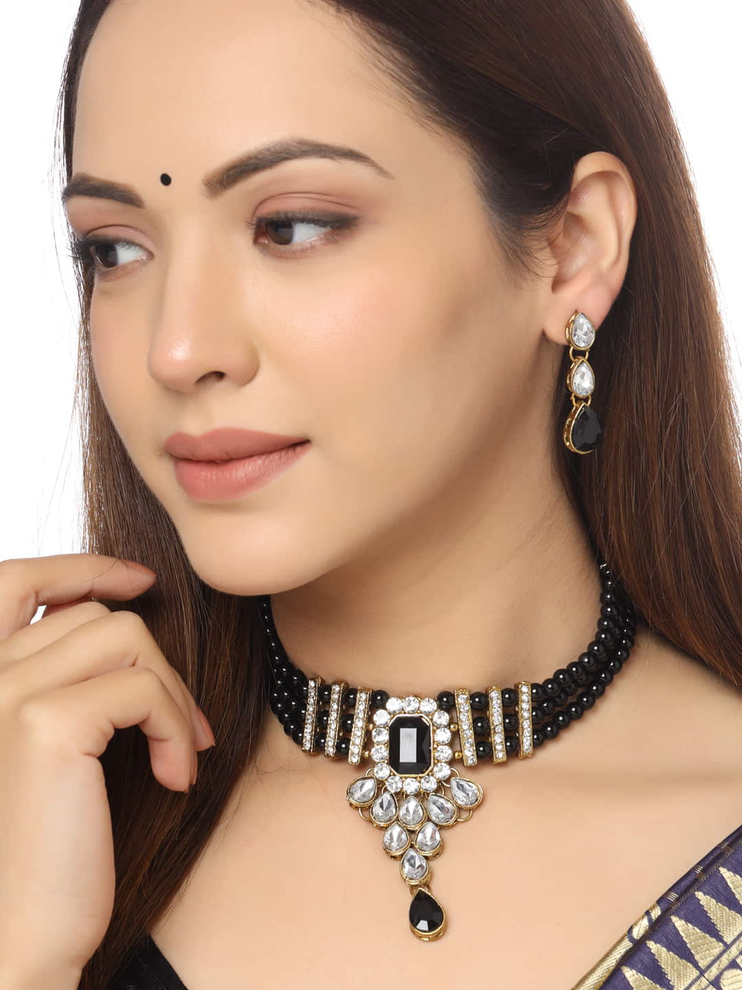 black-beads-studded-choker-necklace-set-viraasi