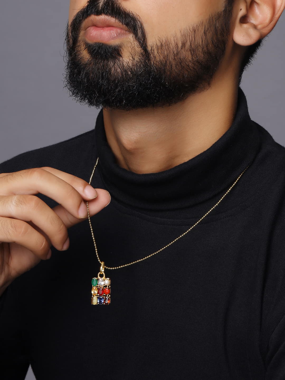 gold-plated-navratan-pendant-&-chain-for-men-viraasi