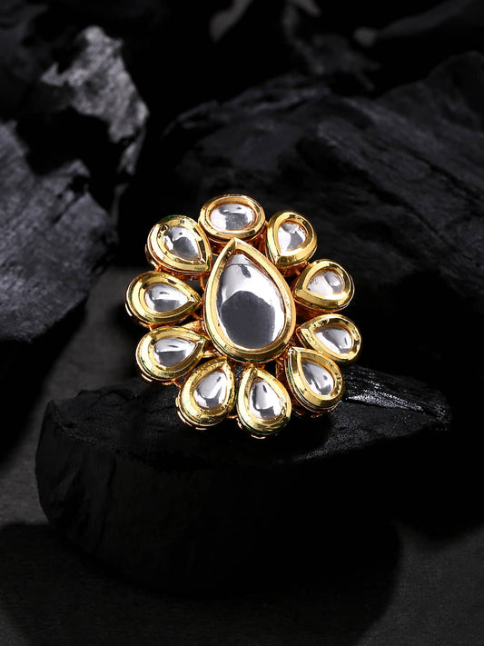 Gold Plated Oval Shape Kundan Ring