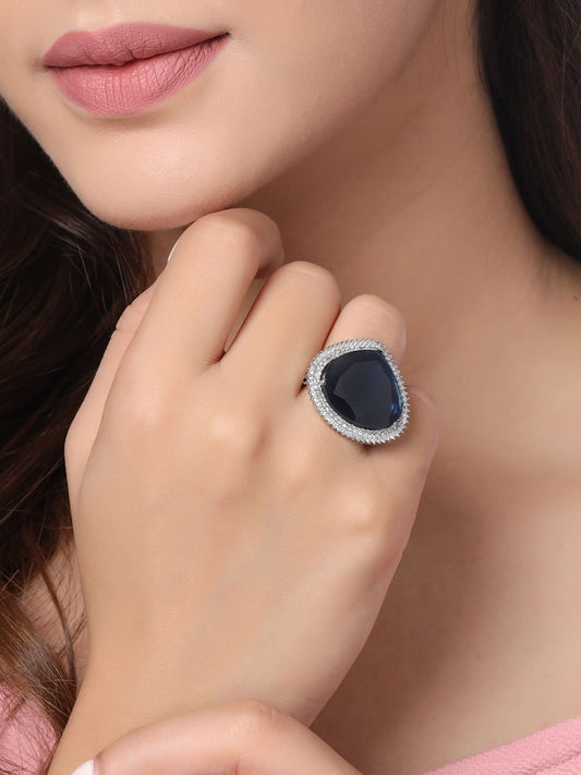 Blue Color Stone AD Ring