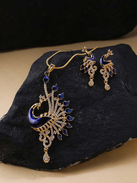 Gold Plated Peacock Shape AD Necklace Set