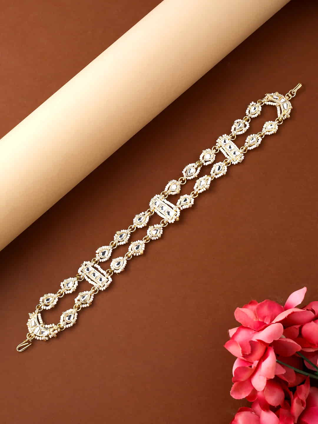 White Beaded Kundan Sheeshphool for Women
