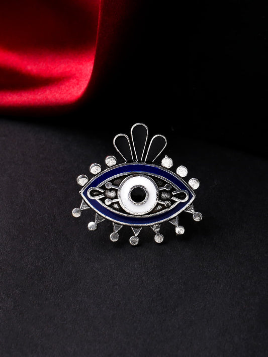 Oxidised Evil Eye Ring-Adjustable