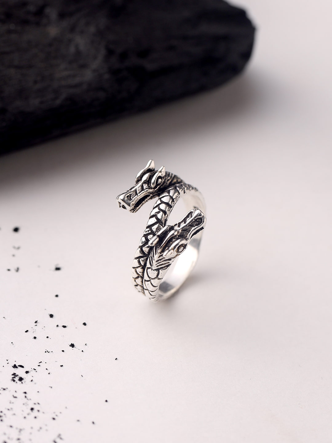 Silver Plated Dragon Design Ring for Men
