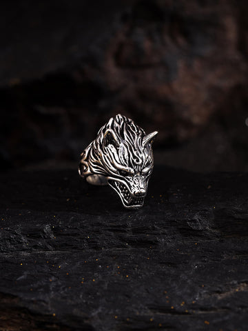Silver Plated Wolf Design Ring for Men and Boys