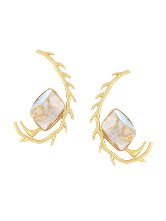 Stylish Gold Plated Raw Stone Earrings