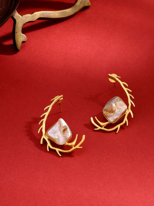 Stylish Gold Plated Raw Stone Earrings