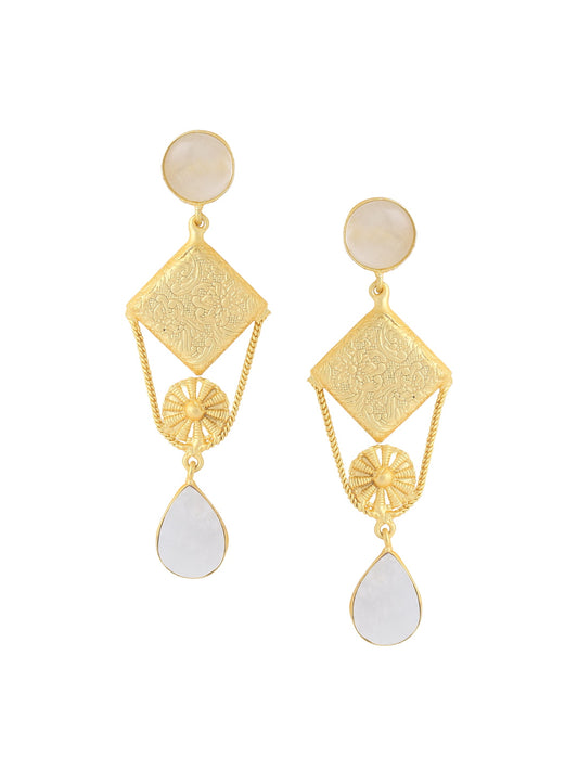 Matte Gold Plated Dangle Earrings with Stone
